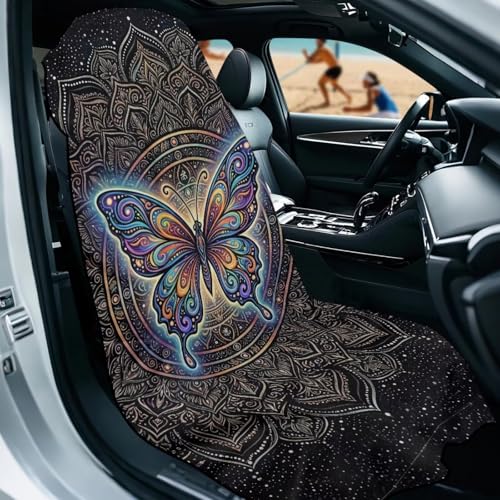 Boho Butterfly Print Towel Automotive Seat Covers Galaxy Print Athletic Towels for Car Seats with Storage Bag Absorbent Microfiber Towels Universal Fit Truck Sedan SUV - color: Black-Boho Butterfly Galaxy