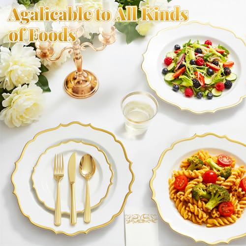Glowserve 175 Piece Disposable Plastic Plates Dinnerware Set for 25 Guests - color: Gold