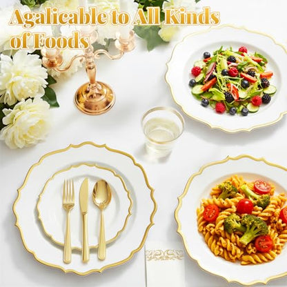 Glowserve 175 Piece Disposable Plastic Plates Dinnerware Set for 25 Guests - color: Gold