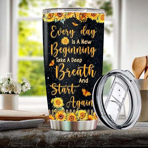 Personalized Inspirational Gifts for Women 20oz Stainless Steel Insulated Sunflower Coffee Cup Travel Mug Tumbler with Lid Gift for Mom Wife Daughter Christmas Birthday Mother's Day Valentine - color: Sunflower