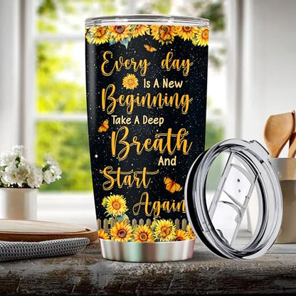 Personalized Inspirational Gifts for Women 20oz Stainless Steel Insulated Sunflower Coffee Cup Travel Mug Tumbler with Lid Gift for Mom Wife Daughter Christmas Birthday Mother's Day Valentine - color: Sunflower