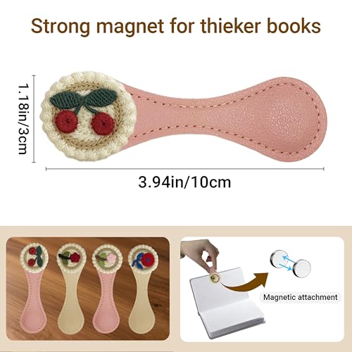 4Pcs Magnetic Leather Bookmark Set, Embroidery Magnetic Bookmarks Clips for Book Lovers Reading, Book Accessories(Flowers)