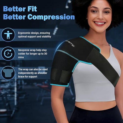Comfytemp Shoulder Ice Pack Wrap Shoulder Brace Compression Sleeve for Shoulders Pain Relief, 2 Gel Ice Packs for Injuries Reusable, Cold Therapy for Rotator Cuff Recovery, Fathers Day Dad Gifts Men - style: 2 Gel Packs + 1 Brace