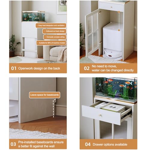 HARELA Robot Vacuum Stand Hidden Cabinet, Sweeping Robot Storage Rack with Doors and Drawer, Side Table Storage Cabinet for Living Room, Bedroom, Home(White,40x45x90cm) - size: 40x45x90cm