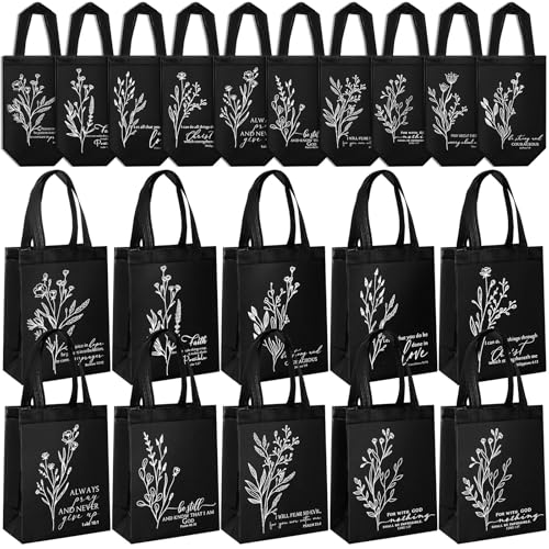 Sweetude 20 Pcs Reusable Christian Gift Bags & Handles, Black - color: Black