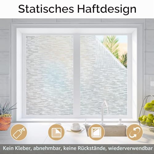 Haton Window Privacy Film, Frosted Stripe Non-Adhesive, 17.5" x 78.7" | Static Cling Removable Frosted Glass Film, Blocks UV & Heat, Anti-glare Privacy Covering for Bathroom & Home Windows - color: Frosted Stripe, size: 17.5" x 78.7"