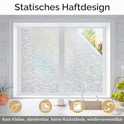 Haton Window Privacy Film, Frosted Stripe Non-Adhesive, 17.5" x 78.7" | Static Cling Removable Frosted Glass Film, Blocks UV & Heat, Anti-glare Privacy Covering for Bathroom & Home Windows - color: Frosted Stripe, size: 17.5" x 78.7"