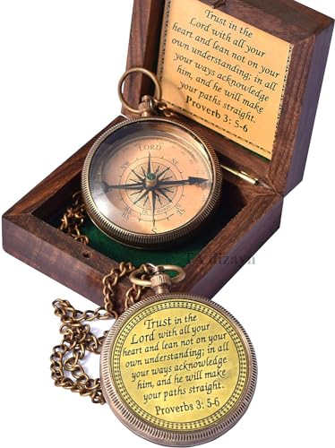 Trust in The Lord With All Your Heart - Proverbs 3:5-6 Quote Engraved Compass With Wooden Box, Greeting Card, Gift Compass, Graduation Day Gifts 2024 for Women Men Boys Girls - style: #1 Trust in The Lord Compass -Proverbs 3: 5-6