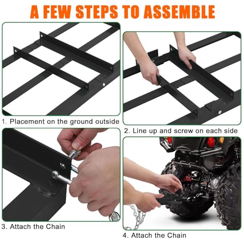 8 FT Drag Harrow Driveway Grader with 6 FT Chain, Heavy Duty Driveway Drag, Tow Behind Lawn Rake for ATV, UTV, Tractor, Mower, Lawn Leveling Tool Gravel, Sand, Soil, Hay, Black - size: 8 Ft