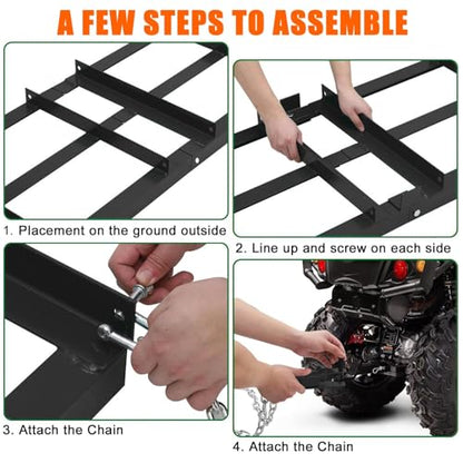 4 FT Drag Harrow Driveway Grader with 6 FT Chain, Heavy Duty Driveway Drag, Tow Behind Lawn Rake for ATV, UTV, Tractor, Mower, Lawn Leveling Tool Gravel, Sand, Soil, Hay, Black - size: 4 FT
