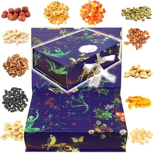 12-Day Advent Calendar Dried Fruit & Nuts Holiday Gift Box | Healthy Gourmet Dried Fruit Selection Including Mango, Fancy Medjool Dates, Pears, Peaches, Apricots, Figs and Prunes - size: 12.2 x 8.54 x 5.2 inches; 3 Pounds