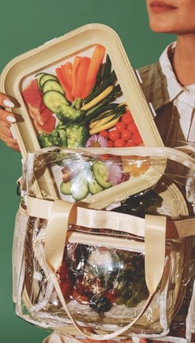 Crudités | Portable Snack Tray | Rectangle 2-Pack | Cream White | Reversible Stretch Lid Food Containers | BPA-Free, Freezer & Dishwasher Safe | Meal-Prep, Charcuterie, Salads, Picnic, Travel - size: Rectangular, 2 Pack, Cream White