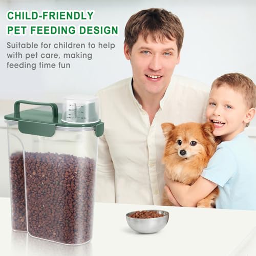 TBMax 5 Lbs Travel Dog Food Storage Container with Collapsible Dog Bowl, Airtight Pet Food Storage Dispenser with Large Spout & Measuring Cup for Kibble Dog Treat Bird Seed Container -Dark Green - color: Dark Green 6Qt