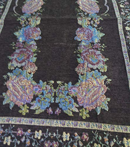 Islam Portable Sajadah Carpet Thin Prayer Mat Janamaz AMN-211 Floral Design Chenille Worship Blanket Travel Rug Namaz Area Muslim Gift (Dark Brown) - color: Dark Brown