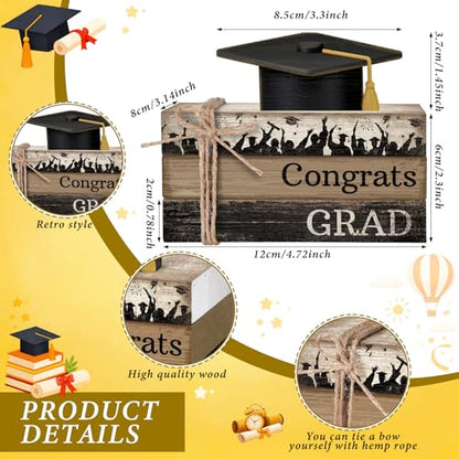 4 Pcs Graduation Table Decorations Graduation Tiered Tray Decorations Class of 2026 Wooden Decorative Books Block Centerpiece Farmhouse Congrats Grad Sign Gifts for Home Shelf Office - style: Car