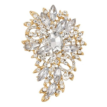 SELOVO Women's Rhinestone Crystal Wedding Flower Leaf Sparkle Brooch Pin - color: Clear Gold Tone