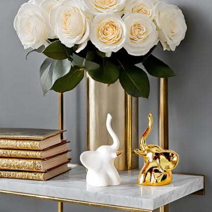 Home Decor Elephant Statues,1 Pair, Small Decorative Accents for Shelves, Livingroom and Bedroom, Gold and White