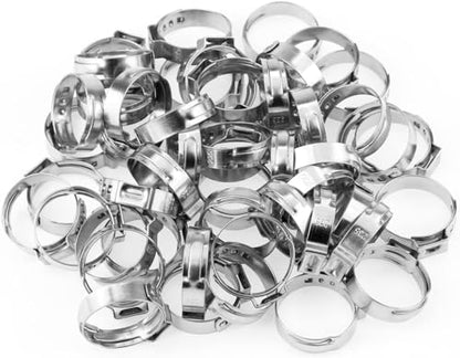 50Pcs(20.3mm-23.5mm)3/4" Single Ear Hose Clamp Hose Crimp Clamps Ear Crimp Rings Ear Stepless Hose Clamp Pinch Clamps for Hose Pipe Clamp Tools (3/4inch) - size: 3/4inch