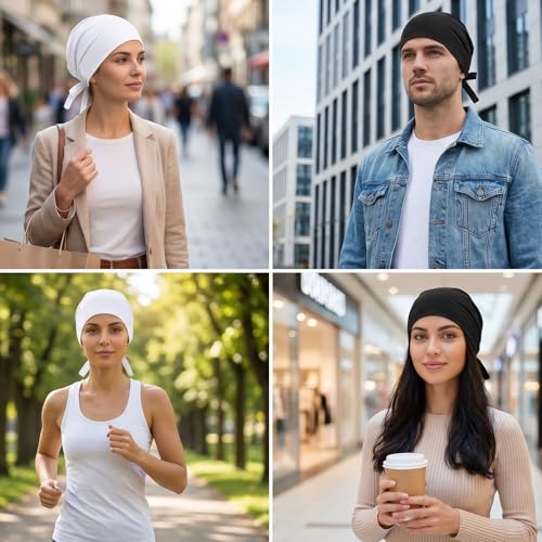 4 PCS Hijab Cap Undercap for Hijab No Slip Hijab-Scarf for Women Islamic Muslim Hijabs with Tie Adjustable for Women (Black, White)