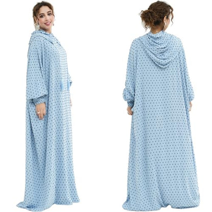 Upgraded Abaya Dress for Women 1PC Hoodie Polka Dot Modest Prayer Robe - color: Light Blue, size: Size 1