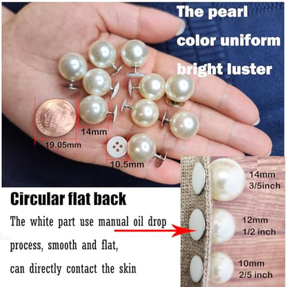 ZLMCUJE 10 Sets Big 14mm No Sew Pearl Buttons Brooch Fixed pins Removable Reusable for Coat Cardigan and Other DIY Craft - size: 14mm/0.55inch
