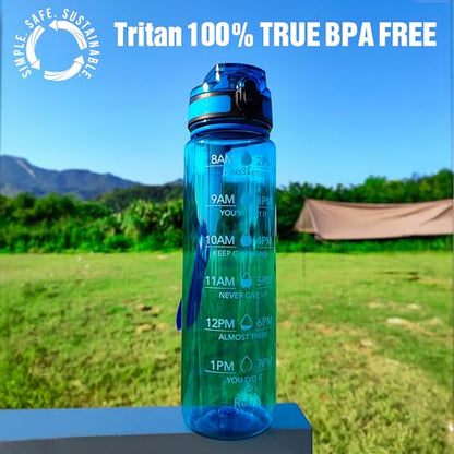 OLDLEY Water Bottle, 32oz Motivational Sports Water Bottle with Time Marker - Times to Drink - Tritan, BPA Free, Wide Mouth Leakproof, Glacial Blue (1 Bottle) - color: A-Glacial Blue