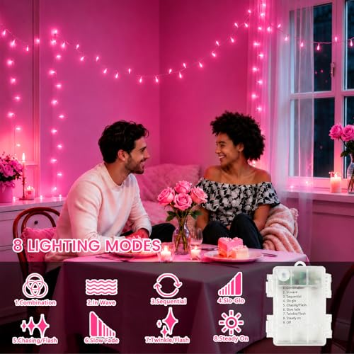 2 Pack 200 LED Battery Operated String Lights, Twinkle Fairy Lights Pink - color: Pink, size: 2PK(100LED)