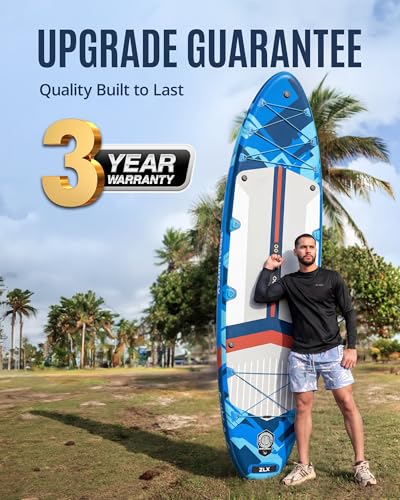 ZLX 11'6"x35" Ultra Wide Inflatable Stand Up Paddle Board | Stable Non-Slip Deck Pad, Unique Fin System, Premium SUP Accessories & Backpack - Upgraded Pump for Adults, All Skill Levels - color: Dark Blue