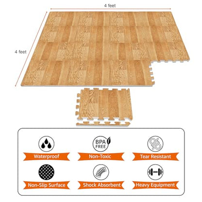 Sorbus Wood Grain Floor Mats Foam Interlocking Mats Each Tile 1 Square Foot 3/8-Inch Thick Flooring Wood Mat Tiles - Home Office Playroom Basement Trade Show (16 Tiles,16 Sq ft, Wood Grain - Pine) - color: Wood Grain - Pine