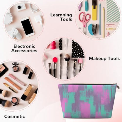Leather Makeup Bag for Purse, Waterproof Small Toiletry Bag with Zipper, Cute Cosmetic Bags for Women, Pink Teal Purple Graffiti Travel Pouch - color: Pink Teal Purple Graffiti