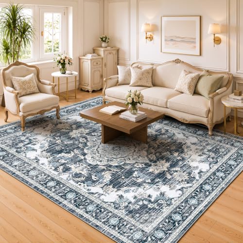 3x5 Boho Washable Area Rugs, Non Slip Indoor Foldable Carpets, Dark Blue - color: Dark Blue, size: 3' x 5' (Rectangular)
