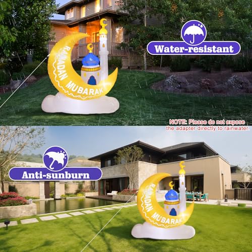 Lewondr 4.92FT Outdoor Inflatable Moon Decorations, Waterproof Inflatable Eid Mubarak Decor, Blow Up Muslim Holy Ramadan Decor with LED Lights, Outdoor Muslim Holidays Inflatables for Yard Garden - style: Moon and Cloud