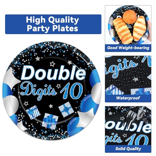 Qyeahkj 100 Pcs 10th Birthday Decorations for Boys Official Teen 10th Supplies Plate Napkin Forks Set Disposable Blue 10th Birthday Tableware Paper Plates Dinnerware for Kids Teenager Favors Serve 25 - style: 10th Birthday