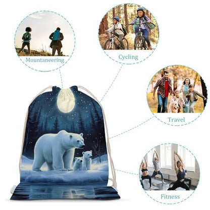 Winter Night Scene Polar Bears Drawstring Backpack Canvas String Bag Lightweight Sports Gym Bag for Men Women - color: Color-1