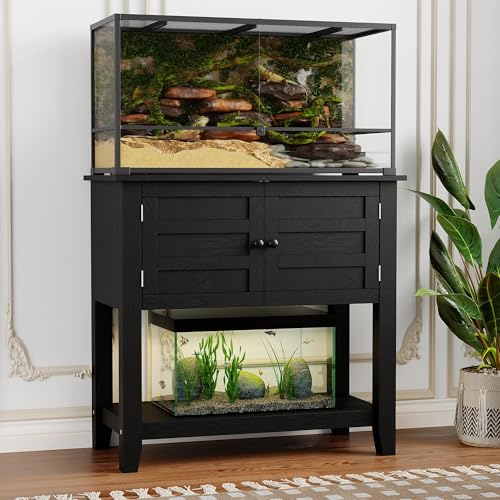 TrailBlaze Heavy Duty Aquarium Stand with Charging Station - Dual Tier Fish Tank Cabinet - Supports 20-29 Gallons - Open Storage & Magnetic Drawer