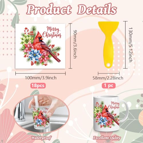 Peacoblue Cardinal Birds Rub On Transfers for Craft, Transfer Sticker | 18 Sheets UV DTF Transfers, Waterproof Rub On Decals for Wood, Glass, Furniture, Tumblers & Home Decor Crafts - style: Cardinal Birds