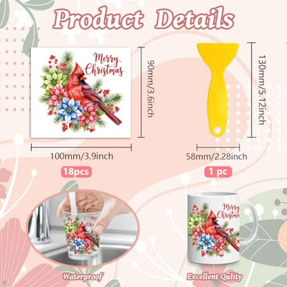Peacoblue Cardinal Birds Rub On Transfers for Craft, Transfer Sticker | 18 Sheets UV DTF Transfers, Waterproof Rub On Decals for Wood, Glass, Furniture, Tumblers & Home Decor Crafts - style: Cardinal Birds