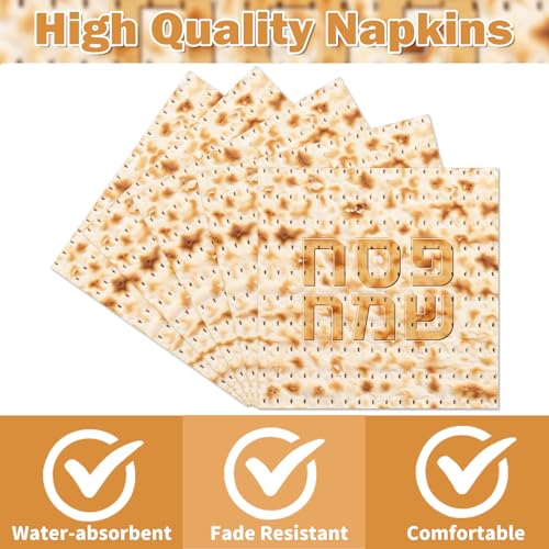 Rakuto Passover Matzo Napkins Decorations, 100PCS Happy Passover Dinner Hand Napkins Disposable Party Decorations, Pesach Napkins Decor for Jewish Festival Kitchen Table Bathroom Party Supplies - style: Passover Matzo