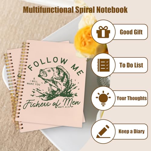 WUCHJ Dark Green Retro Fish Christian Notebook, Matthew 4:19 Bible Verse Journal, Religious Scripture Spiral Notebook Journal for Note Taking, Christian Faith Based Gifts for Women Men, 5.5x8.3 Inch - color: dark green fish follow me