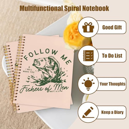 WUCHJ Dark Green Retro Fish Christian Notebook, Matthew 4:19 Bible Verse Journal, Religious Scripture Spiral Notebook Journal for Note Taking, Christian Faith Based Gifts for Women Men, 5.5x8.3 Inch - color: dark green fish follow me