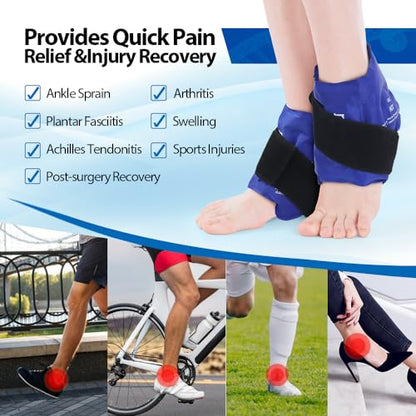 NEWGO Ankle Ice Pack Wrap for Swelling, Ice Pack for Ankle Injuires Reusable Hot Cold Therapy Gel Cold Pack for Sprained Ankles, Achilles Tendonitis - 2Pack - color: Blue-2pack