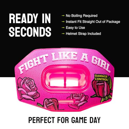 DAMAGE CONTROL Youth Football Mouth Guard – Breathable No Boil Mouthpiece, Protects Lips & Teeth, Works with Braces, Includes Helmet Strap – Sports Gear & Accessories (Fight Like Girl) - color: Fight Like Girl