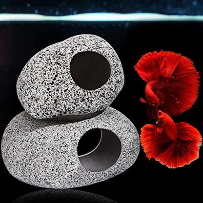 6 Pieces Aquarium Decoration Rock Caves Stackable Ceramic Fish Tank Hideout Cave Stone Ornaments Hideaway for Betta Shrimp Cichlid Hiding Breeding Spawning Decor