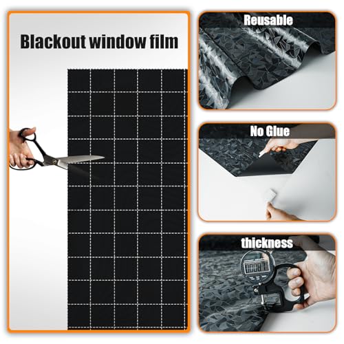 QHY Sunshine Total Blackout Window Film Privacy， Frosted Glass Window Film，Black Window Tint， No Glue， Detachable, no Marks, Suitable for Repeated use (Black Rainbow, 17.5 in X 157.4 in) - color: Black Rainbow, size: 17.5 in X 157.4 in
