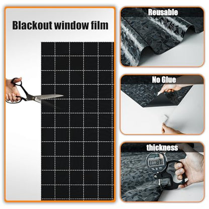 QHY Sunshine Total Blackout Window Film Privacy， Frosted Glass Window Film，Black Window Tint， No Glue， Detachable, no Marks, Suitable for Repeated use (Black Rainbow, 17.5 in X 157.4 in) - color: Black Rainbow, size: 17.5 in X 157.4 in