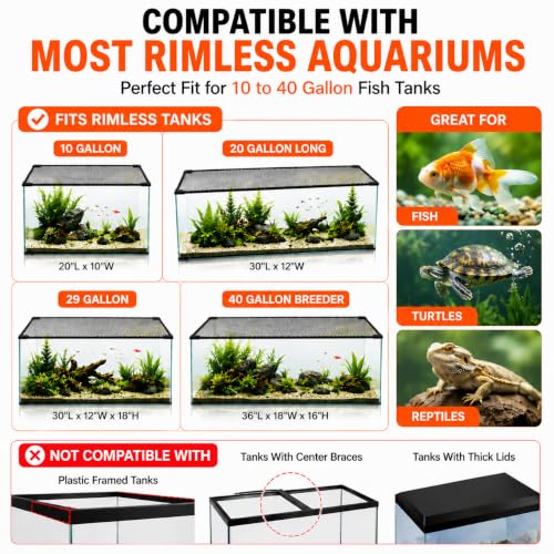 Magnetic Fish Tank Lid Aquarium Top Cover Anti-Jumping Mesh Net | DIY Cut-to-Fit Aquarium Mesh Lid, Fits 10/20/29/40 Gallon Rimless Fish Tanks Lids