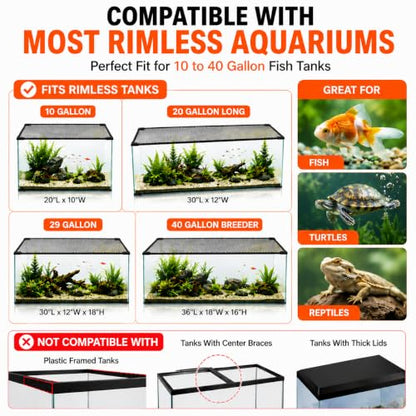 Magnetic Fish Tank Lid Aquarium Top Cover Anti-Jumping Mesh Net | DIY Cut-to-Fit Aquarium Mesh Lid, Fits 10/20/29/40 Gallon Rimless Fish Tanks Lids