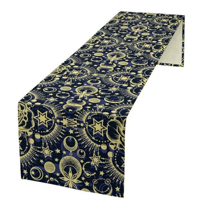 Moon Phase Floral Table Runner,Boho Moonlit Garden Flower Witchy Gothic Hippie Kitchen Table Decoration for Holiday Party Study Living Bedroom Dresser Cabin Cafe Wedding Decor 13×60in