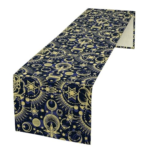 Moon Phase Floral Table Runner,Boho Moonlit Garden Flower Witchy Gothic Hippie Kitchen Table Decoration for Holiday Party Study Living Bedroom Dresser Cabin Cafe Wedding Decor 13×108in