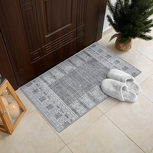 RugOver Machine Washable Area Rug, Pet-Friendly and Non-Slip Indoor Carpet for Kitchen, Bathroom, Living Room, Home Floor Decoration(Charcoal/White, 2' x 3') - color: 1169, size: 2' x 3'